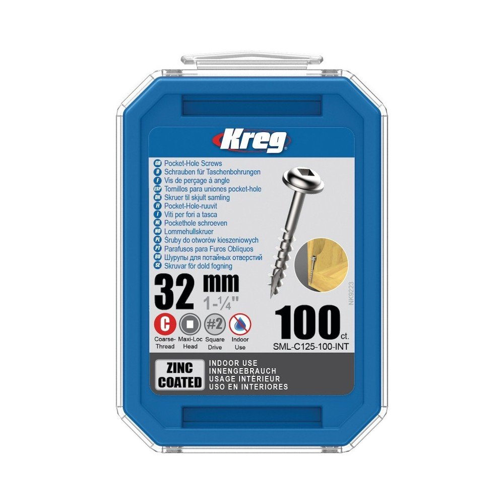 Maxi-Lock varžtai stambiu sriegiu KREG SML-C125-100-INT 32mm, 100vnt. Maxi-Lock varžtai stambiu sriegiu KREG SML-C125-100-INT 32mm, 100vnt.