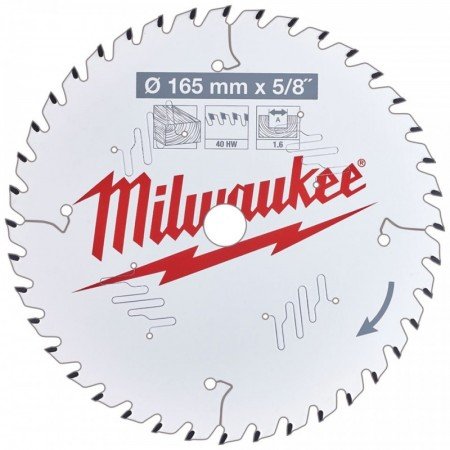 Medžio pjovimo diskas MILWAUKEE 165x15,87x1,6 40ATB-Medžio pjovimo diskai-Medžio pjovimo staklės-Milwaukee Accessories-irankiai-