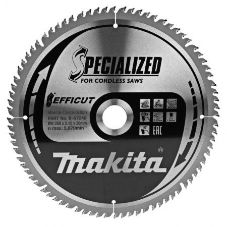 Medžio pjovimo diskas MAKITA Efficut 260x30x2,15mm 80T 10°-Medžio pjovimo diskai-Medžio pjovimo staklės-Makita Accessories-irank