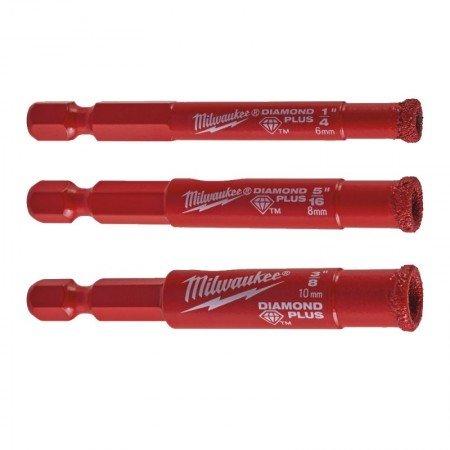Deimantinių gręžimo karūnų rinkinys MILWAUKEE Diamond Plus, 3vnt.-Deimantinės karūnos ir lėkštelės-Priedai įrankiams-Milwaukee A