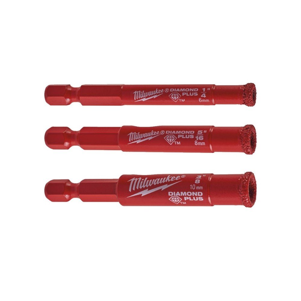 Deimantinių gręžimo karūnų rinkinys MILWAUKEE Diamond Plus, 3vnt.-Deimantinės karūnos ir lėkštelės-Priedai įrankiams-Milwaukee A