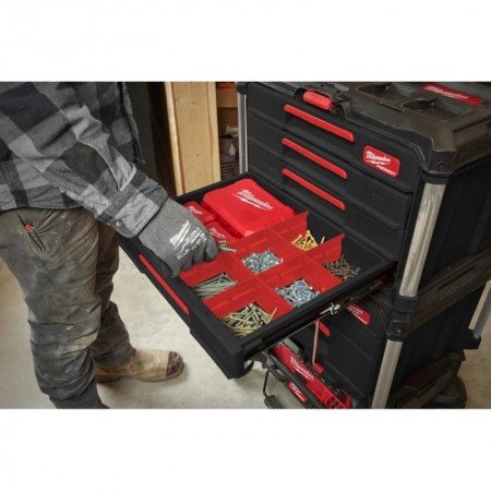 Dėžė su 4 stalčiais MILWAUKEE Packout-Įrankių dėžės-Priedai įrankiams-Milwaukee-irankiai-darbui