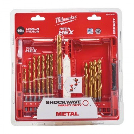 19 dalių metalo grąžtų rinkinys MILWAUKEE Shockwave HSS-G TIN-Įvairūs metalo grąžtai-Metalo grąžtai, frezos-Milwaukee Accessorie