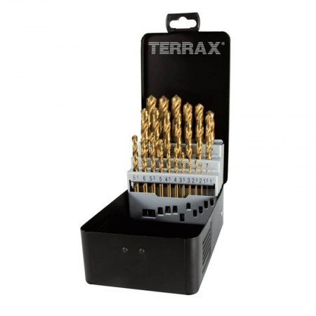 25 dalių grąžtų rinkinys RUKO Terrax HSS-G TiN-Grąžtų rinkiniai-Metalo grąžtai, frezos-Ruko-irankiai-darbui