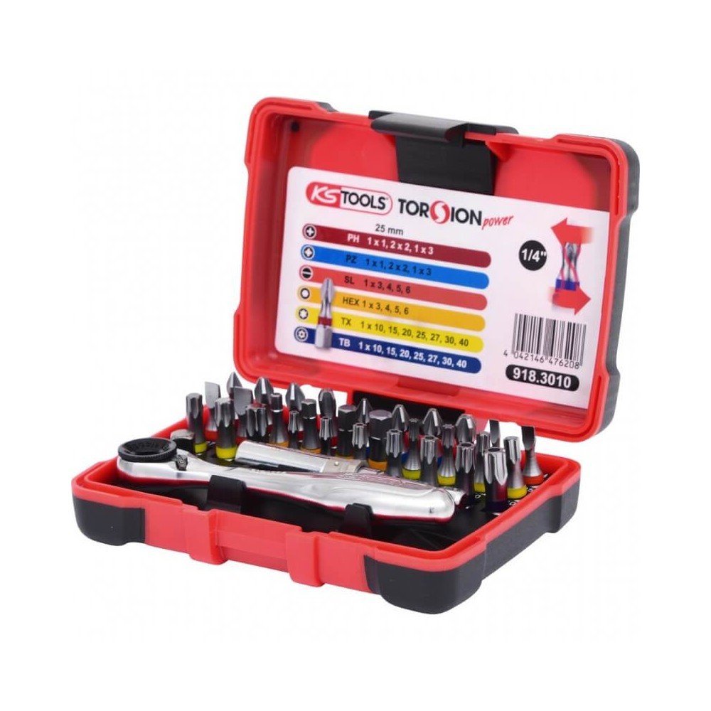 32 dalių įrankių rinkinys KS TOOLS TorsionPower 1/4"-Atsuktuvų antgaliai, adapteriai-Suktuvai, gręžtuvai ir veržliasukiai-KsTool