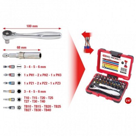 32 dalių įrankių rinkinys KS TOOLS TorsionPower 1/4"-Atsuktuvų antgaliai, adapteriai-Suktuvai, gręžtuvai ir veržliasukiai-KsTool