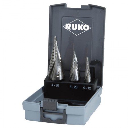 3 pakopinių grąžtų rinkinys RUKO HSS Quick cut Ø4-30mm-Pakopiniai vamzdžių ir lakštų grąžtai-Metalo grąžtai, frezos-Ruko-irankia