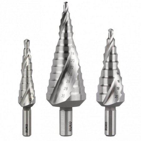 3 pakopinių grąžtų rinkinys RUKO HSS Quick cut Ø4-30mm-Pakopiniai vamzdžių ir lakštų grąžtai-Metalo grąžtai, frezos-Ruko-irankia