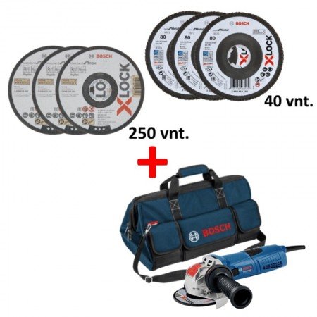 Pjovimo diskai ir šlifavimo diskai BOSCH 125 X-Lock, 250+40vnt. su priedais-Abrazyviniai metalo pjovimo diskai-Medžio pjovimo st