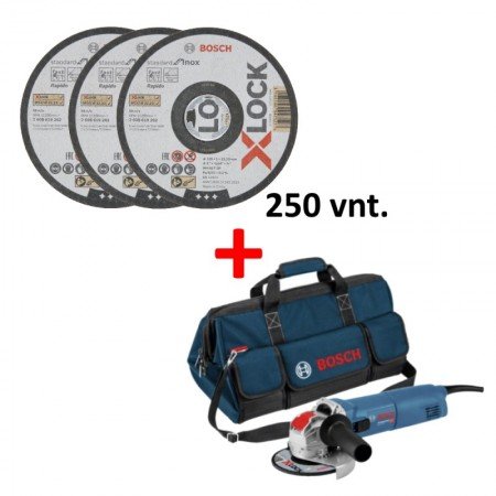 Pjovimo diskai BOSCH 125x1,0mm X-Lock Standart Inox, 250vnt. su priedais-Abrazyviniai metalo pjovimo diskai-Medžio pjovimo stakl