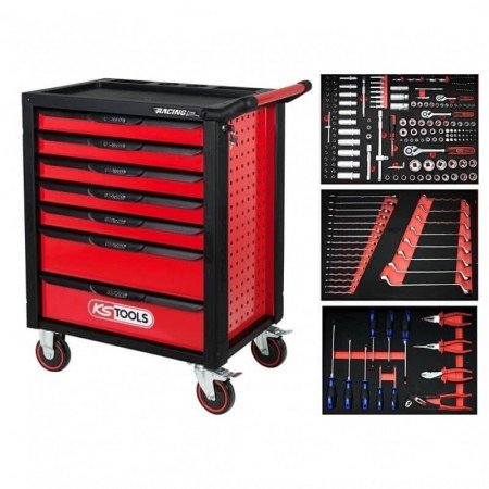 Vežimėlis su 215vnt. įrankių KS TOOLS RACINGline, 7 stalčiai-Įrankių vežimėliai-Autoserviso įranga-KsTools-irankiai-darbui