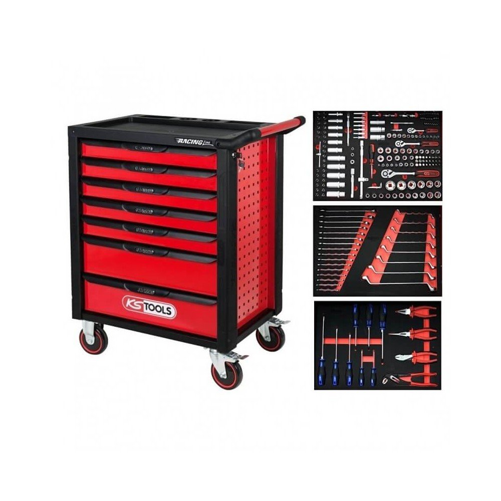 Vežimėlis su 215vnt. įrankių KS TOOLS RACINGline, 7 stalčiai-Įrankių vežimėliai-Autoserviso įranga-KsTools-irankiai-darbui