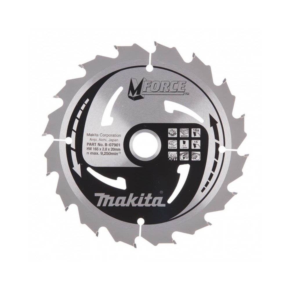 Pjovimo diskas MAKITA M-Force 165x20x2,0mm 16T 15°-Medžio pjovimo diskai-Medžio pjovimo staklės-Makita Accessories-irankiai-darb