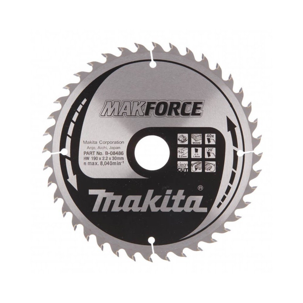 Pjovimo diskas MAKITA 190x30x2,2mm 40T 20°-Medžio pjovimo diskai-Medžio pjovimo staklės-Makita Accessories-irankiai-darbui