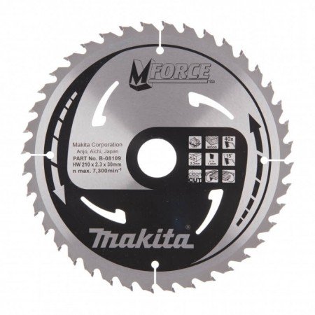 Pjovimo diskas MAKITA 210x30x2,3mm 40T 15° M-Force-Medžio pjovimo diskai-Medžio pjovimo staklės-Makita Accessories-irankiai-darb