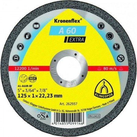 Metalo pjovimo diskas KLINGSPOR A60 Extra Ø125x1mm-Abrazyviniai metalo pjovimo diskai-Medžio pjovimo staklės-Klingspor-irankiai-