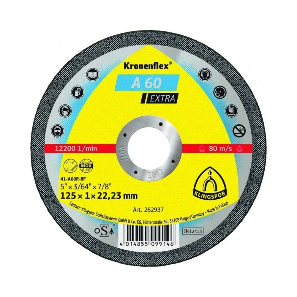 Metalo pjovimo diskas KLINGSPOR A60 Extra Ø125x1mm-Abrazyviniai metalo pjovimo diskai-Medžio pjovimo staklės-Klingspor-irankiai- Metalo pjovimo diskas KLINGSPOR A60 Extra Ø125x1mm-Abrazyviniai metalo pjovimo diskai-Medžio pjovimo staklės-Klingspor-irankiai-