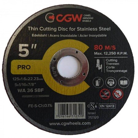 Pjovimo diskas CGW T-1 125*1.6 WA36 SBF INOX-Abrazyviniai metalo pjovimo diskai-Medžio pjovimo staklės-CGW-irankiai-darbui