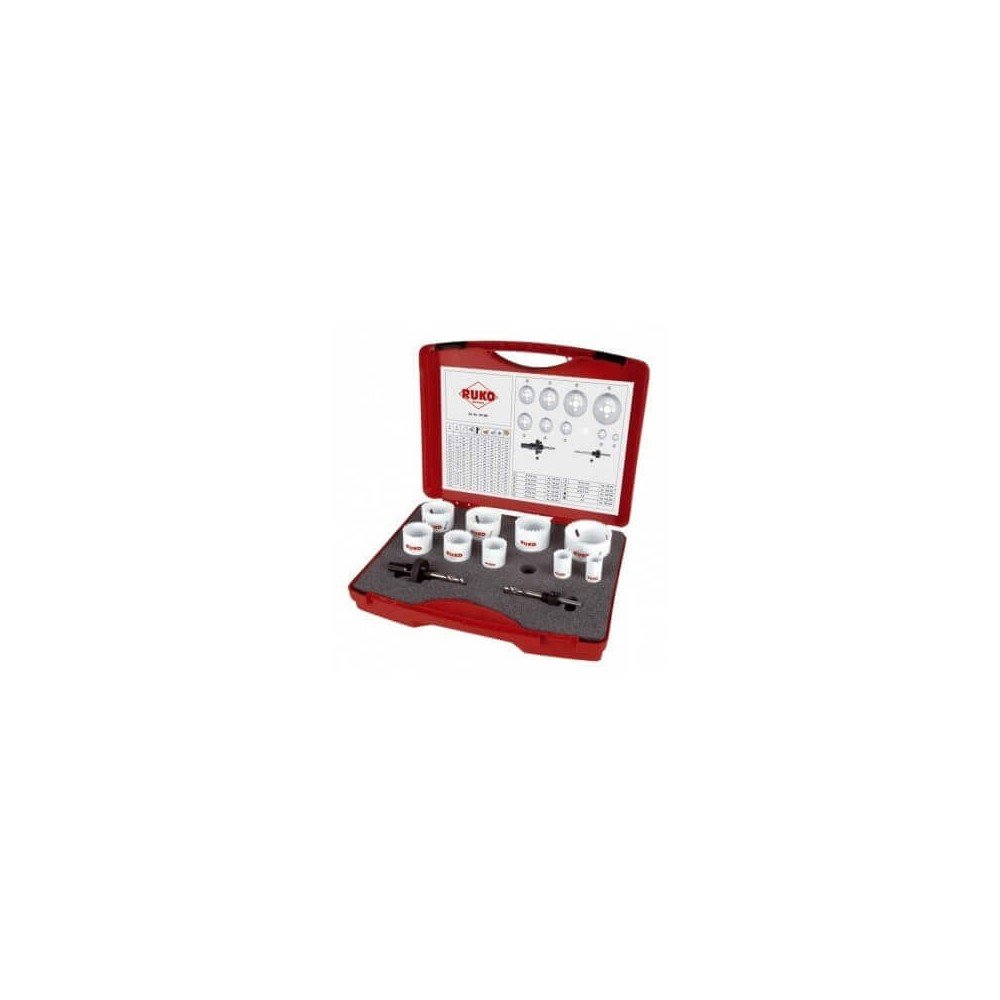 Gręžimo karūnų rinkinys 19-64mm RUKO HSS Co8-Gręžimo karūnos-Metalo grąžtai, frezos-Ruko-irankiai-darbui Gręžimo karūnų rinkinys 19-64mm RUKO HSS Co8-Gręžimo karūnos-Metalo grąžtai, frezos-Ruko-irankiai-darbui