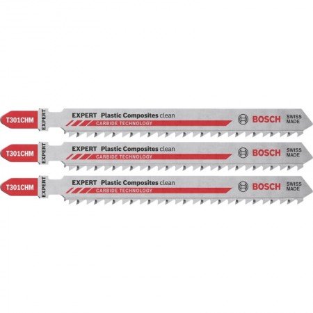 Pjūkleliai BOSCH Expert Plastic Composites Clean T 301 CHM, 3vnt.-Pjūkleliai siaurapjūkliams-Priedai įrankiams-Bosch-irankiai-da