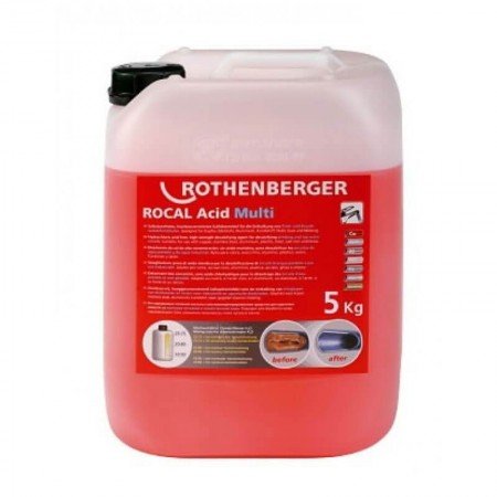 Nukalkinimo skystis ROTHENBERGER RoCal Acid Multi 5,0 kg-Vamzdžių testavimo, priežiūros ir šaldymo įranga-Santechnikos įrankiai-