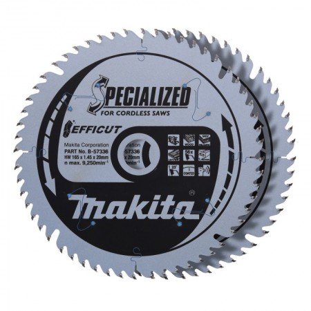 Pjovimo diskas medienai MAKITA Efficut 165x1,45x20mm T56 23°, 2 vnt.-Medžio pjovimo diskai-Medžio pjovimo staklės-Makita Accesso