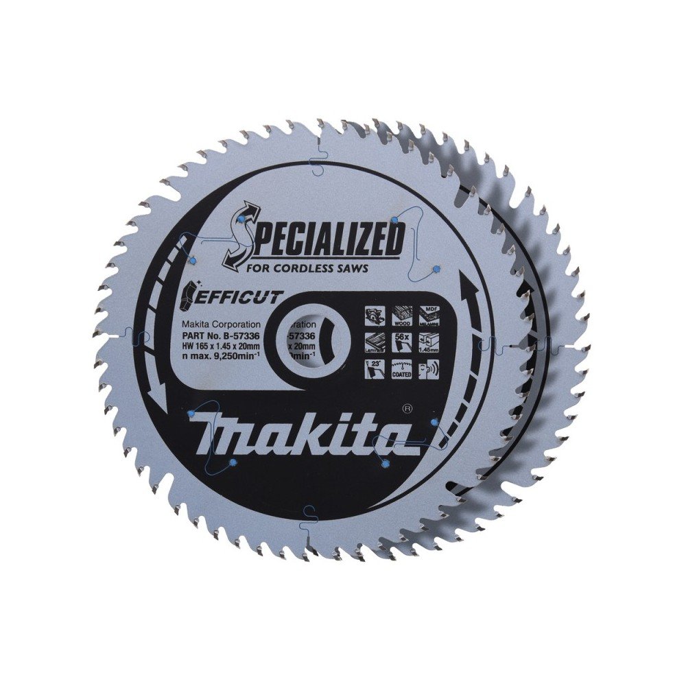 Pjovimo diskas medienai MAKITA Efficut 165x1,45x20mm T56 23°, 2 vnt.-Medžio pjovimo diskai-Medžio pjovimo staklės-Makita Accesso