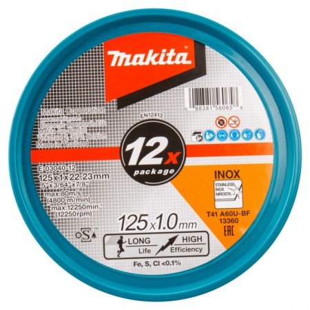 Pjovimo diskas metalui MAKITA A60U 125x1,0mm, 12vnt.-Abrazyviniai metalo pjovimo diskai-Medžio pjovimo staklės-Makita Accessorie